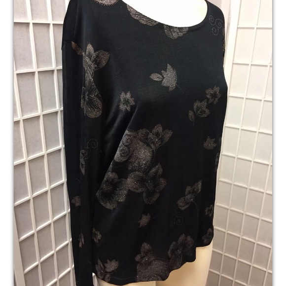 Pacific Palm, Women, blouse, black, stamped sparkle flowers, formal, size L.: - Picture 3 of 8